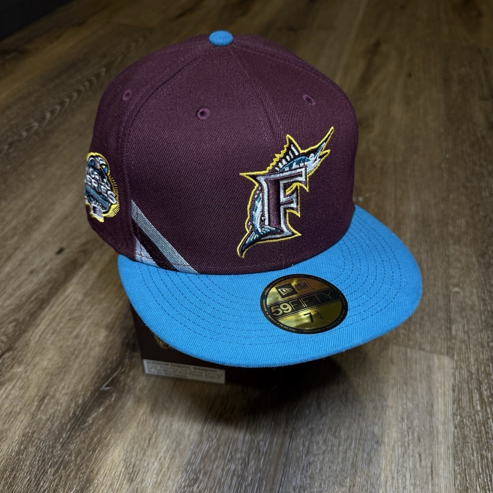 Hat Club Florida Marlins New Era Cap 7 3/4 Aqua‎ Teal Blue Maroon Burgundy FSU